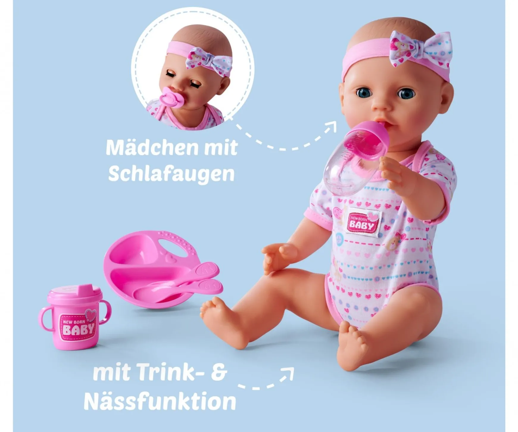 NBB Babypuppe, rosa Zubehör