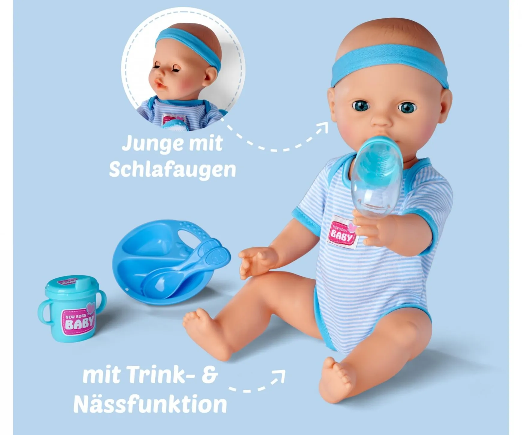 New Born Baby Babypuppe, Blaues Zubehör